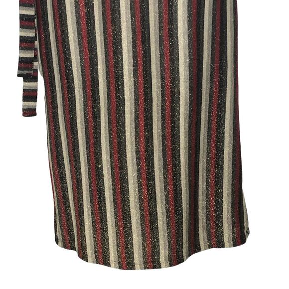 Zara Metallic Striped Belted Midi Dress V-Neck Size M - Picture 8 of 16